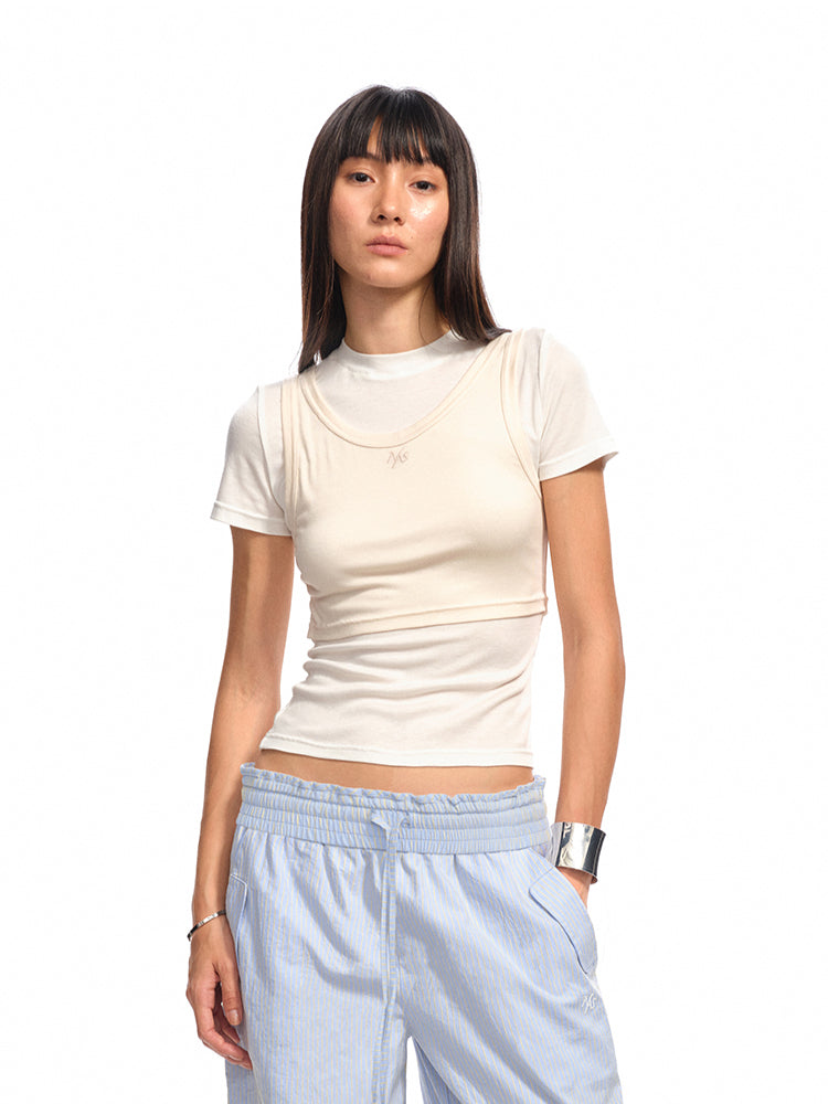 Color-Block Splicing Two-in-One T-shirt - CHINASQUAD