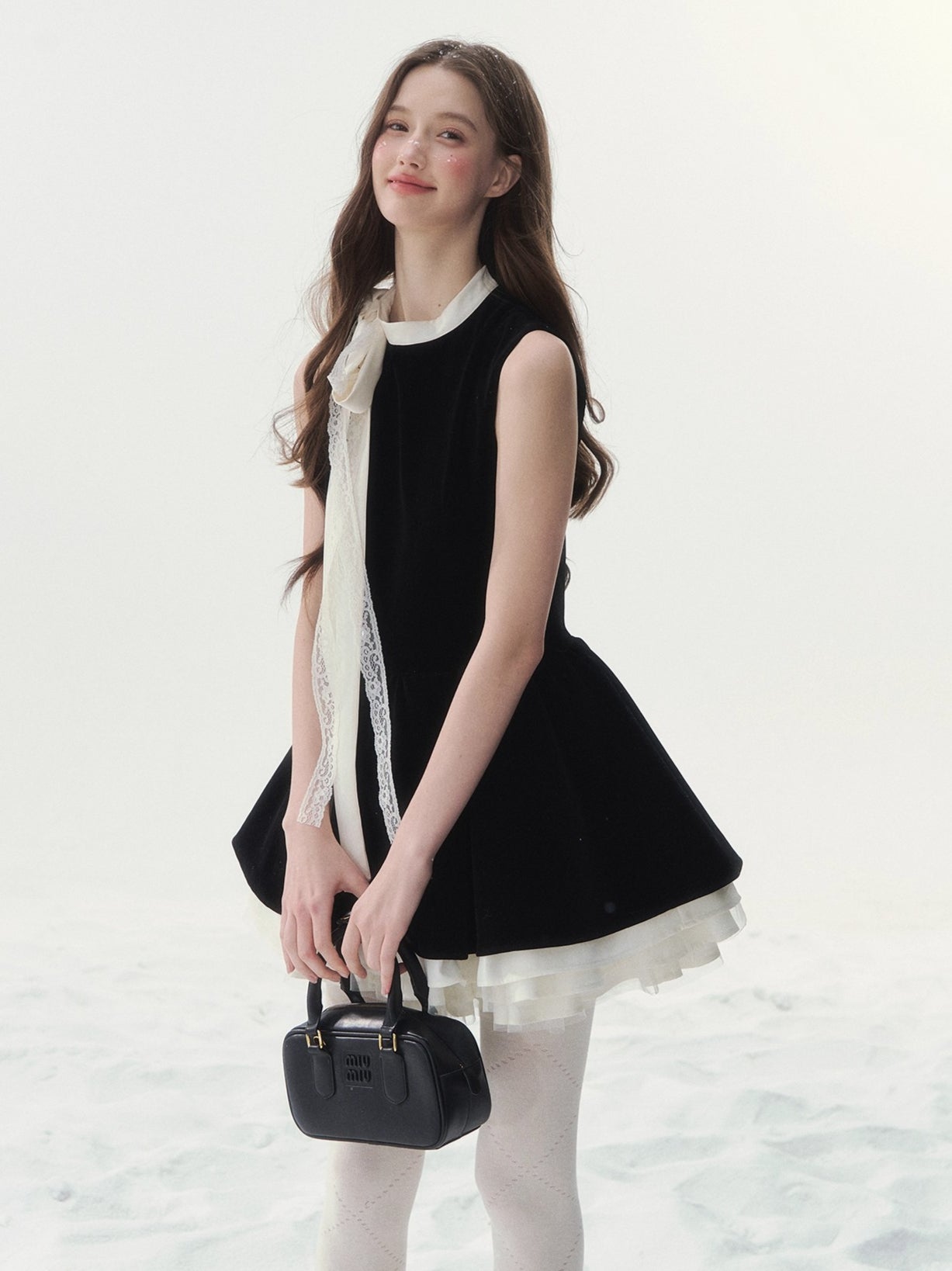 Piano-Key Bow Puff Mini Dress