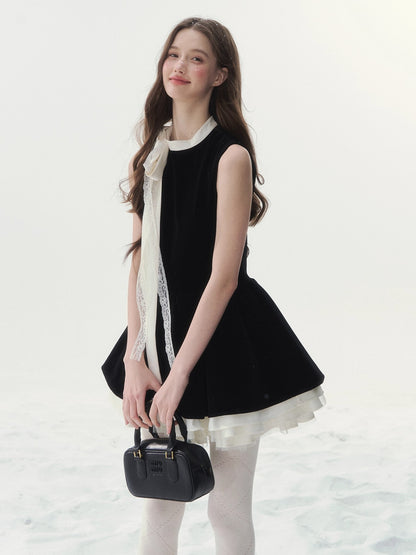 Piano-Key Bow Puff Mini Dress