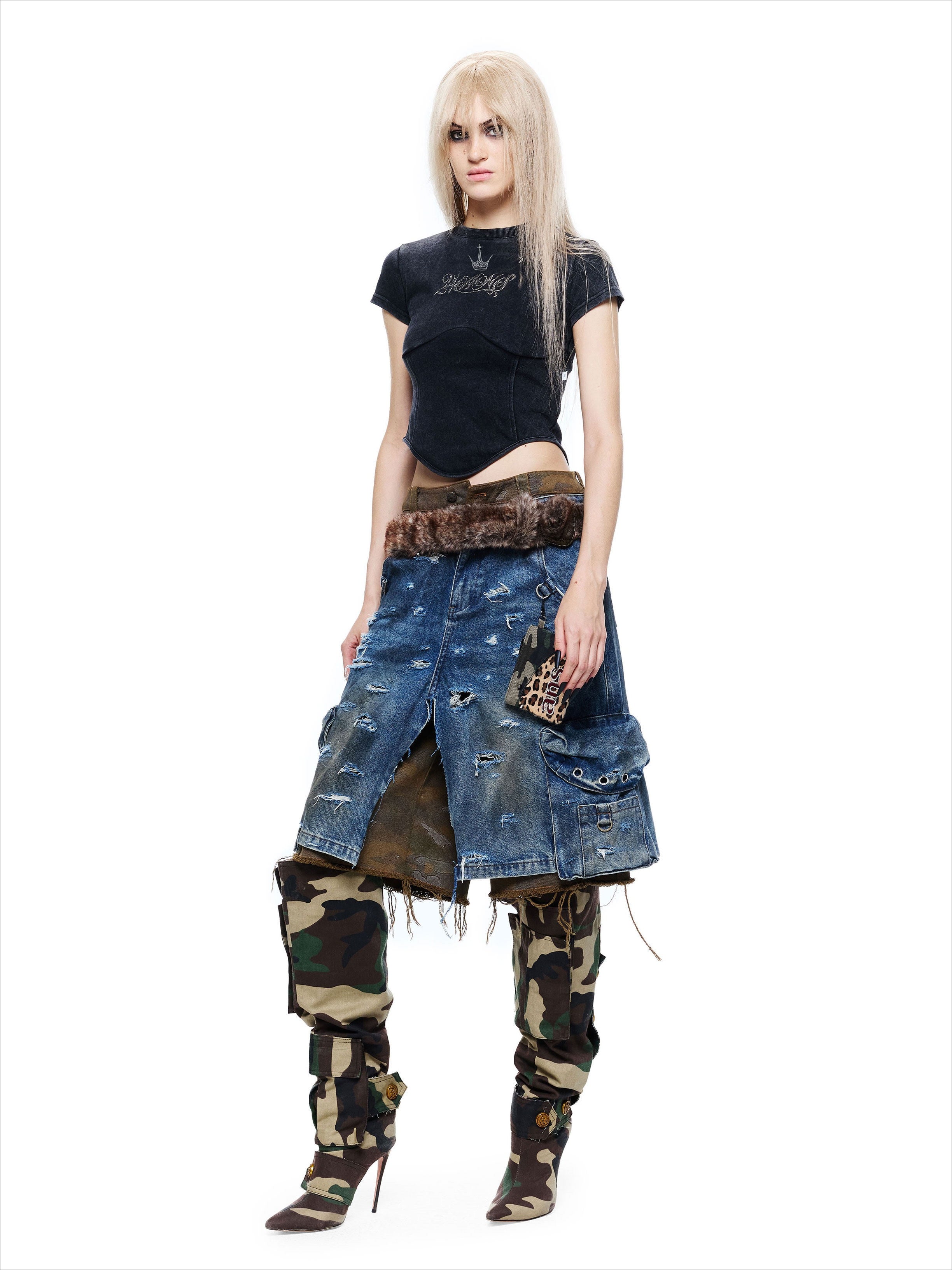 Punk Rhinestone Drawstring Tee
