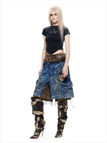 Punk Rhinestone Drawstring Tee