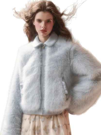 Faux Leather Peter Pan Collar Jacket