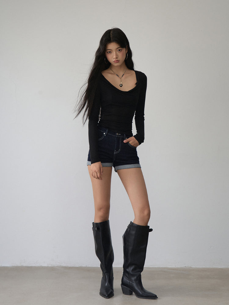 Straight-leg Cuffed Denim Shorts - CHINASQUAD