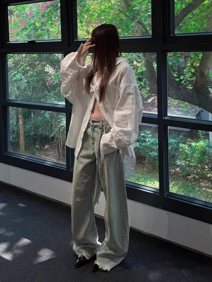 Washed Pleated Banana-Fit Denim Pants