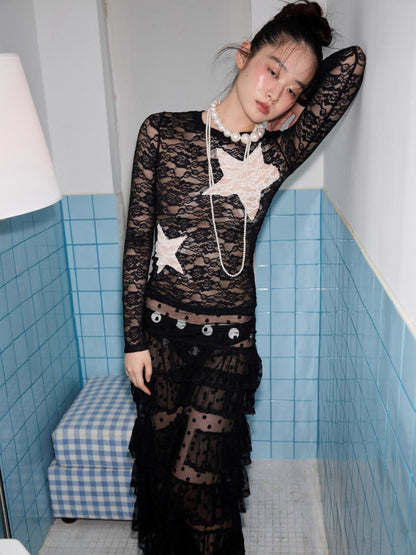 Irregular Dot Lace Mesh Skirt