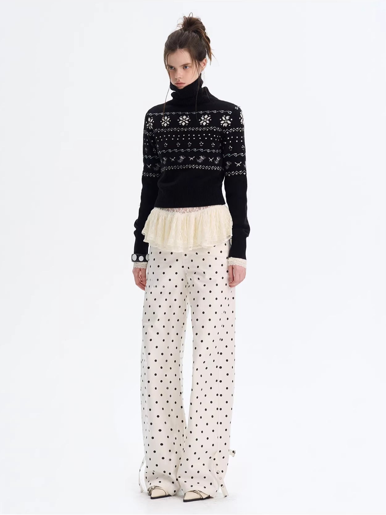 Fair Isle Wool Turtleneck Knit Sweater