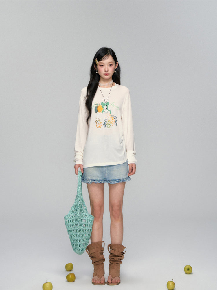 High-Waist Ruffled Denim Mini Skirt
