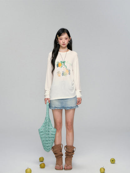High-Waist Ruffled Denim Mini Skirt