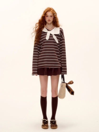 Bow-Tie Striped Long-Sleeve T-Shirt