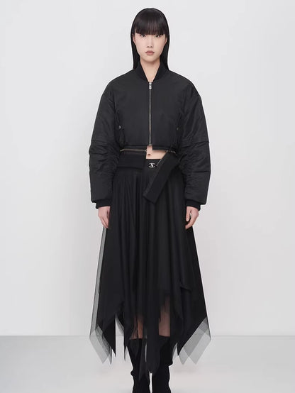 Elegant Asymmetric Paneled Mesh Skirt