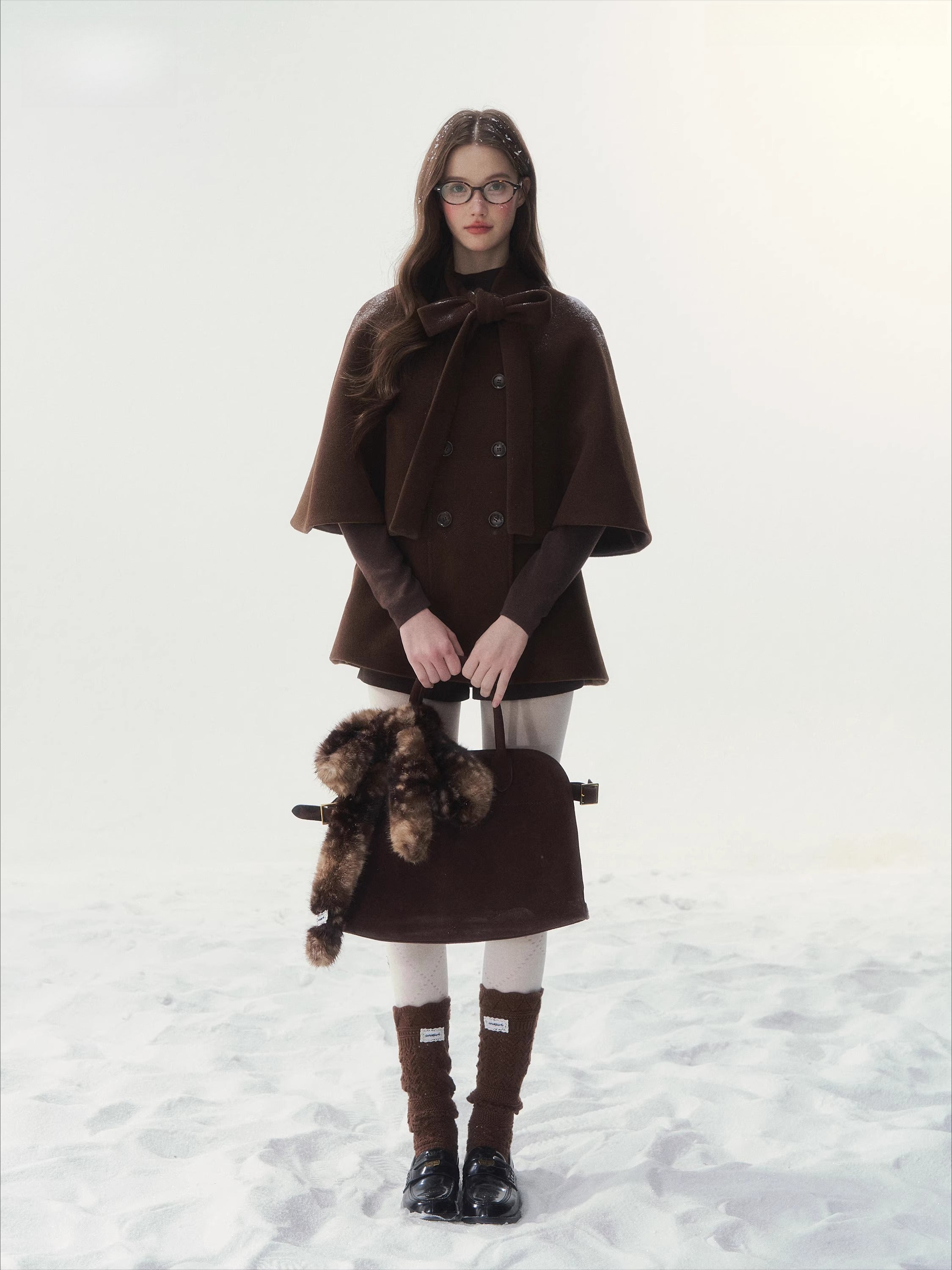 Double-Breasted Bow-Tie Cape Jacket