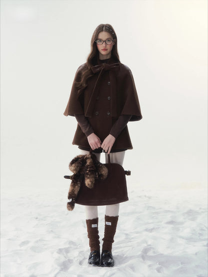 Double-Breasted Bow-Tie Cape Jacket