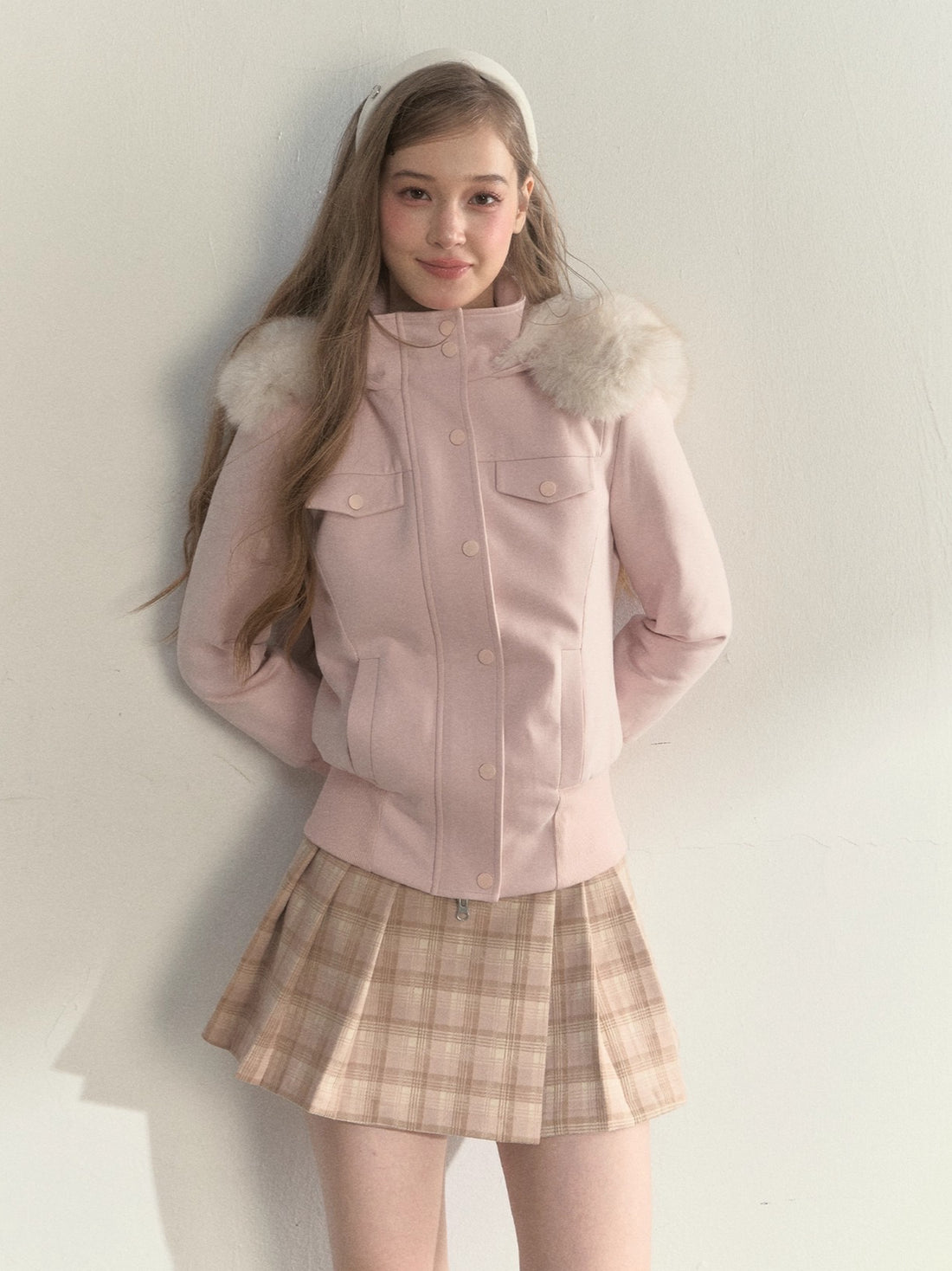 Fleece-Lined Faux Fur Collar Hooded Jacket