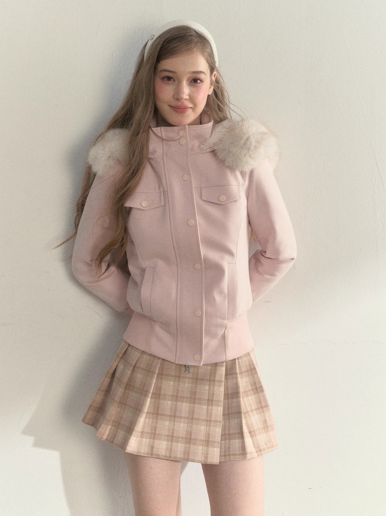 Fleece-Lined Faux Fur Collar Hooded Jacket