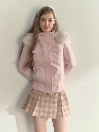 Fleece-Lined Faux Fur Collar Hooded Jacket