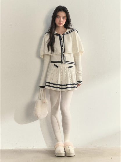 Nautical Cable-Knit Vintage Cape &amp; Skirt Set
