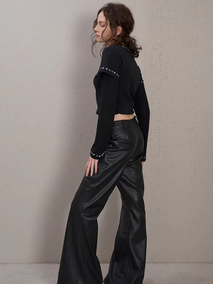 Textured Faux Leather Flared Pants