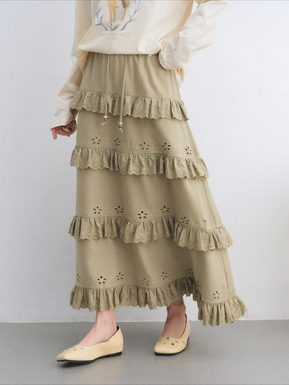 Bohemian Tiered Embroidered Maxi Skirt