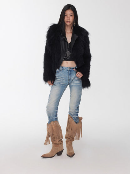 Vintage Pleated Washed Slim Curved Denim Pants