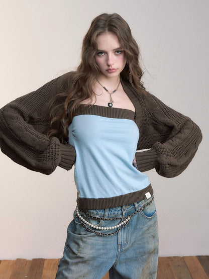 Contrast Knit Slim Wool Tube Top