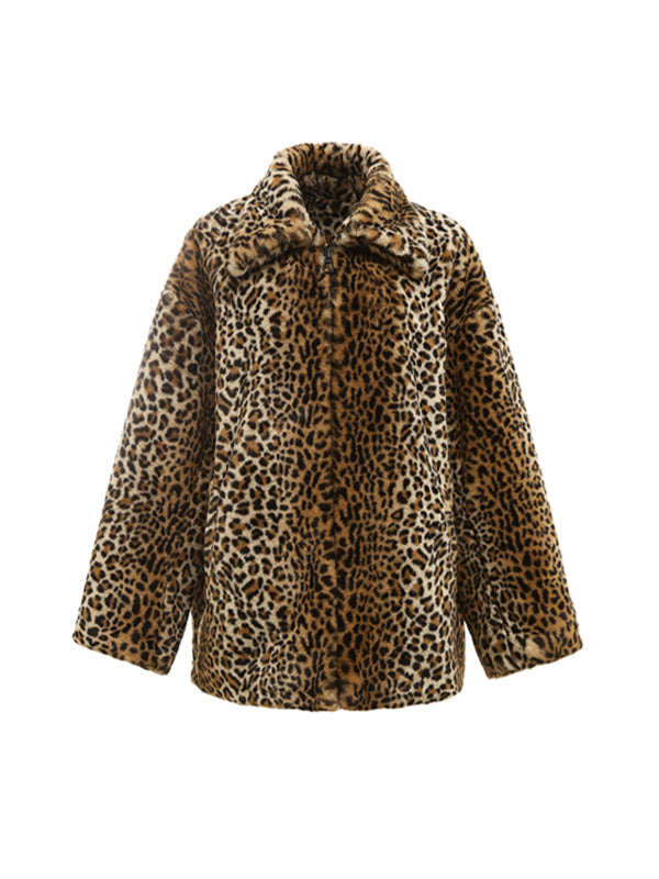 Vintage Leopard Faux Fur Quilted Coat