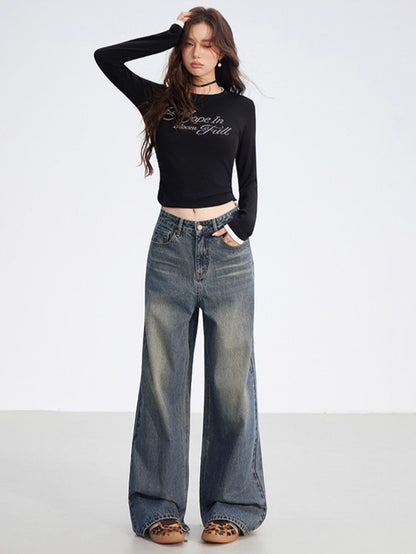 Leather-Patch Wide-Leg Cotton Jeans