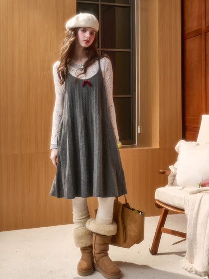 Wool Blend Pleated Knit Midi Dress