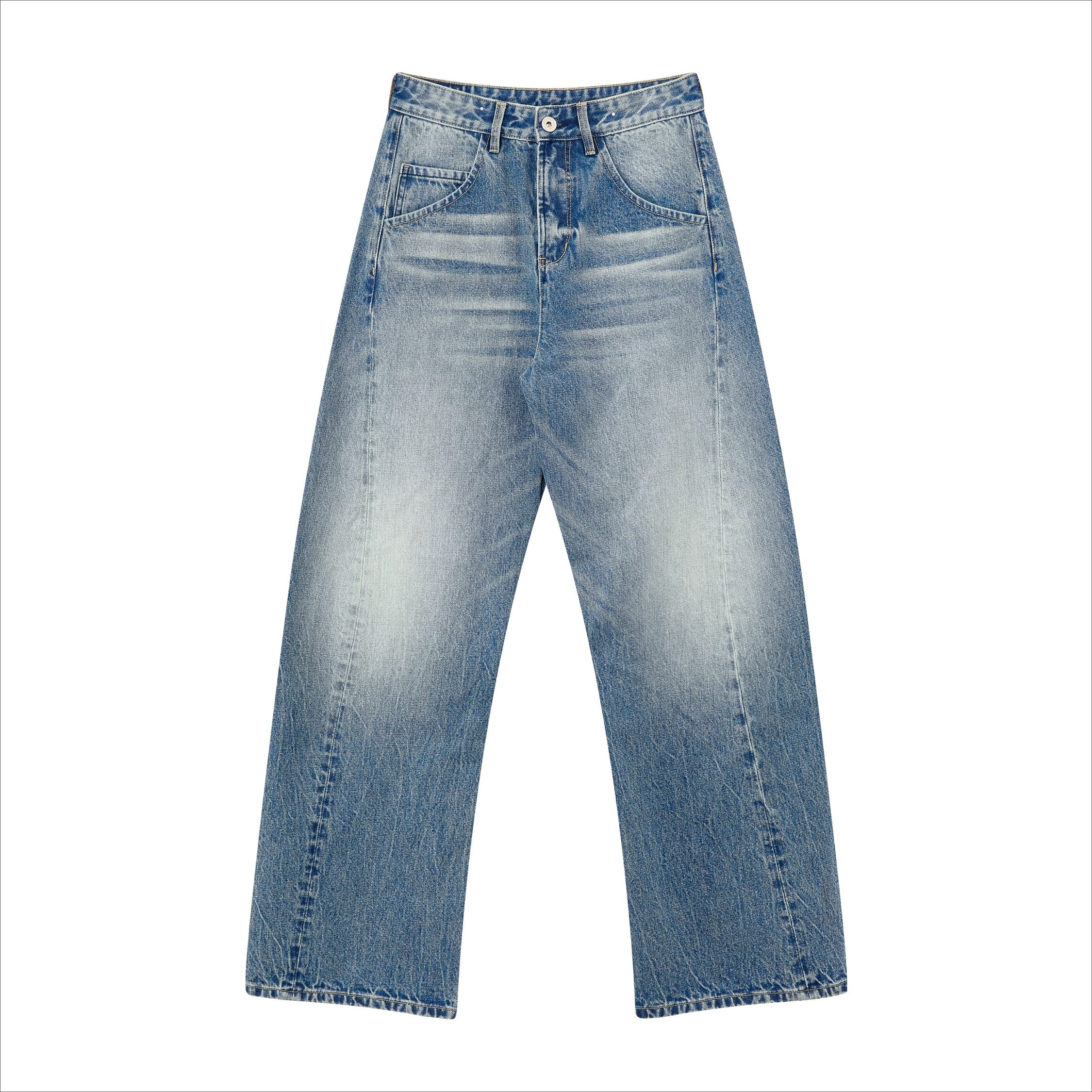 Whisker Sculpted Curved-Leg Denim Pants