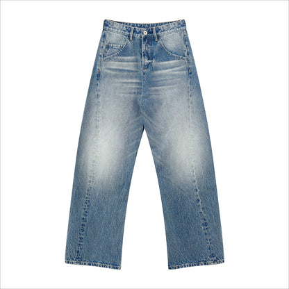 Whisker Sculpted Curved-Leg Denim Pants