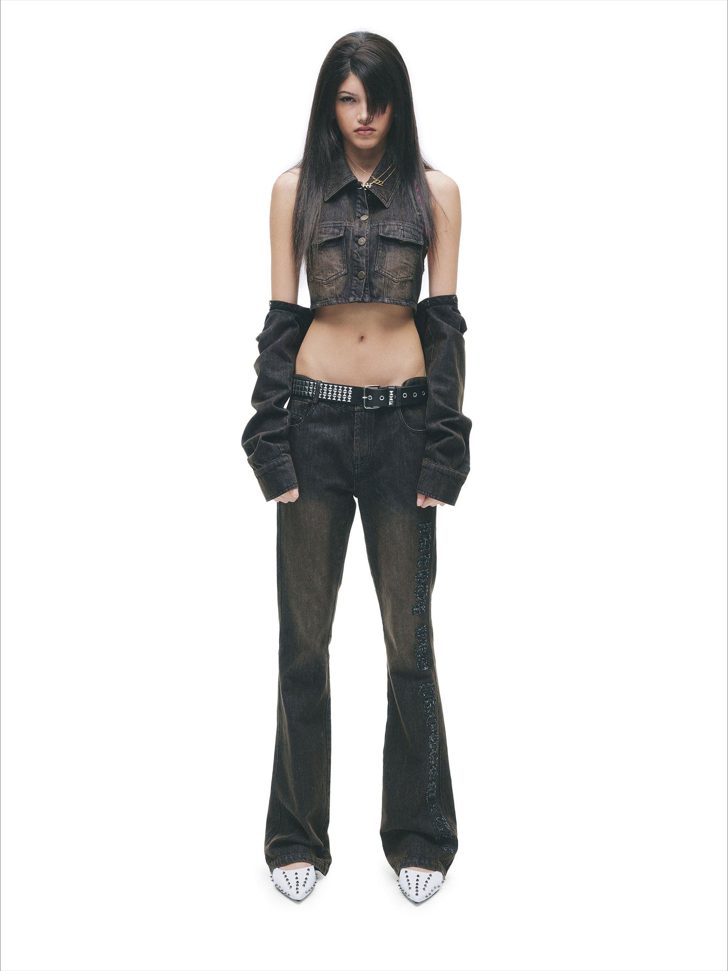 Enzyme-Washed Straight Denim Pants