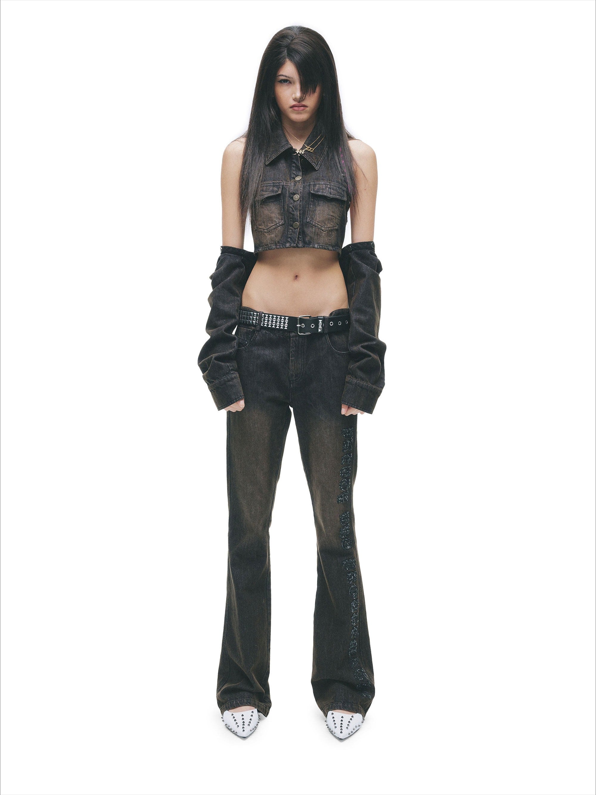 Enzyme-Washed Straight Denim Pants