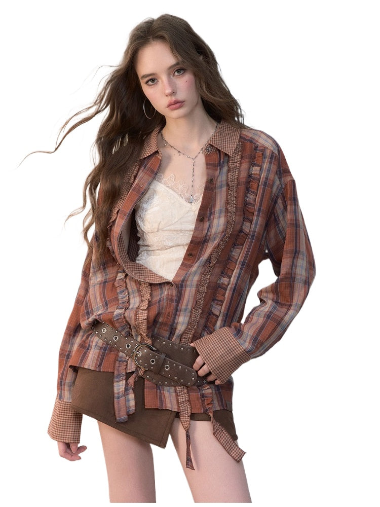 Checkered Loose Long-Sleeve Shirt