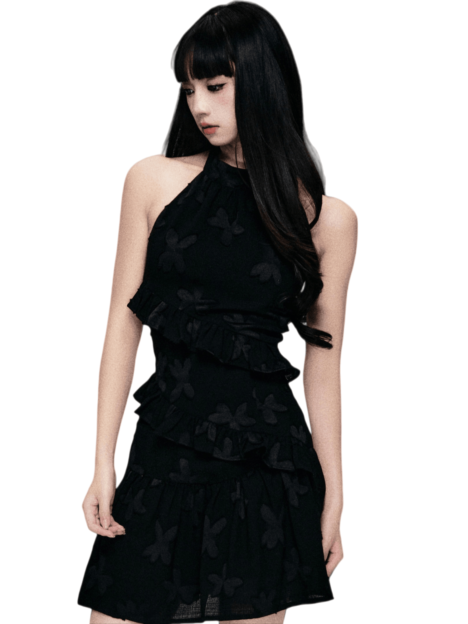 Textured Cut-Out Floral Halter Mini Dress