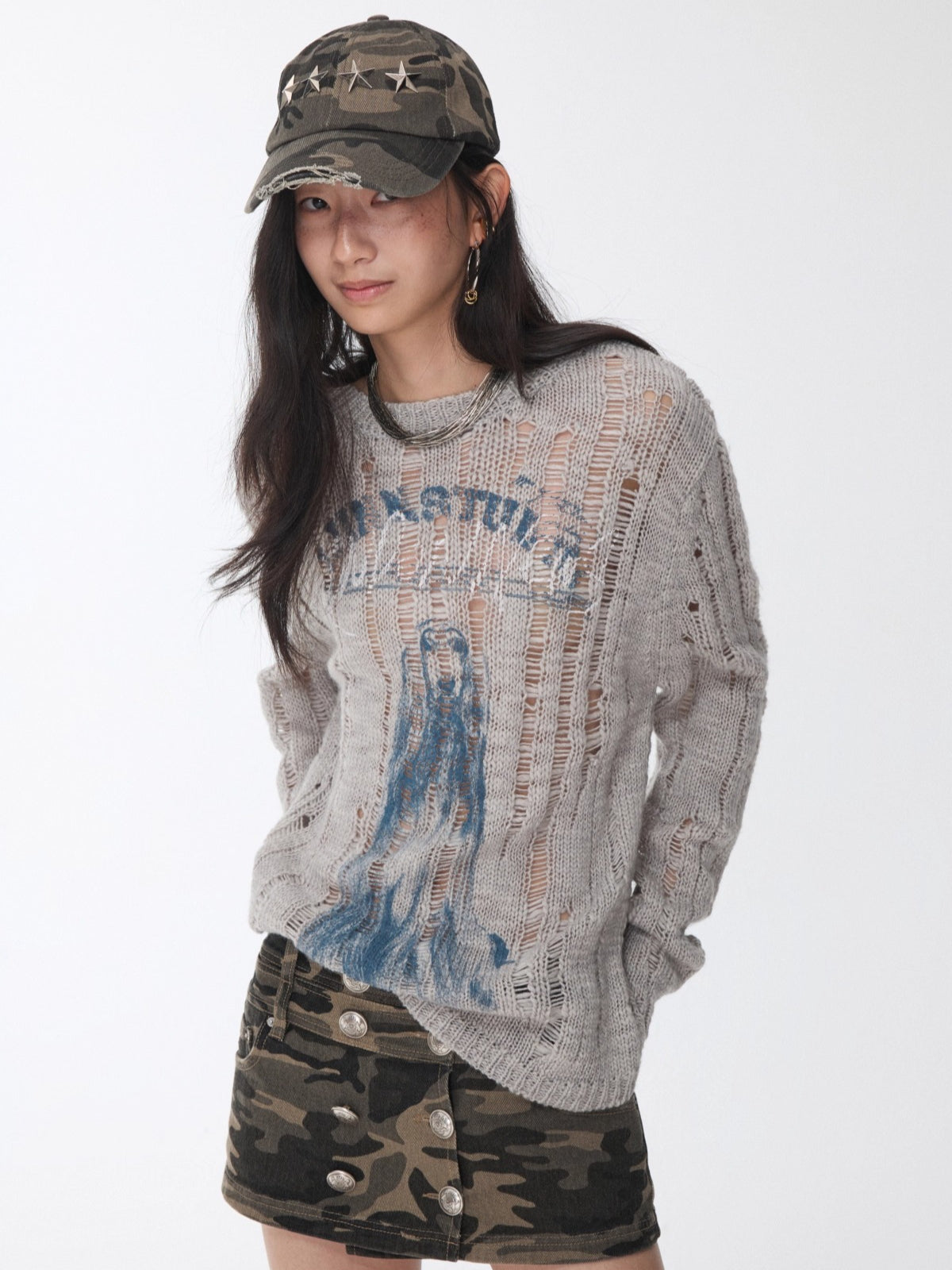 Washed Camo Double-Breasted Canvas Skort