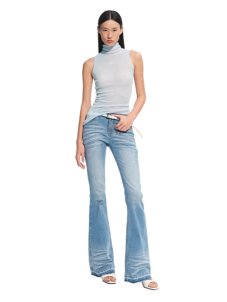 “Djembe Series” 100% Wool Asymmetric Hem Turtleneck T-shirt