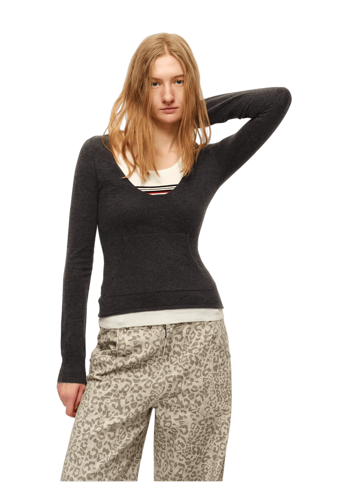 Vintage Contrast Wool-Blend Layered Knit T-Shirt