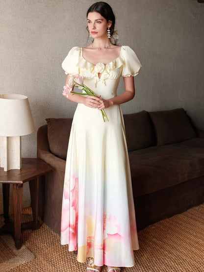 Puff-Sleeve Resort Maxi Dress