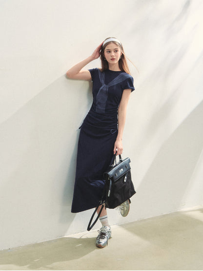 Printed Side Gathered Tie Dress - CHINASQUAD