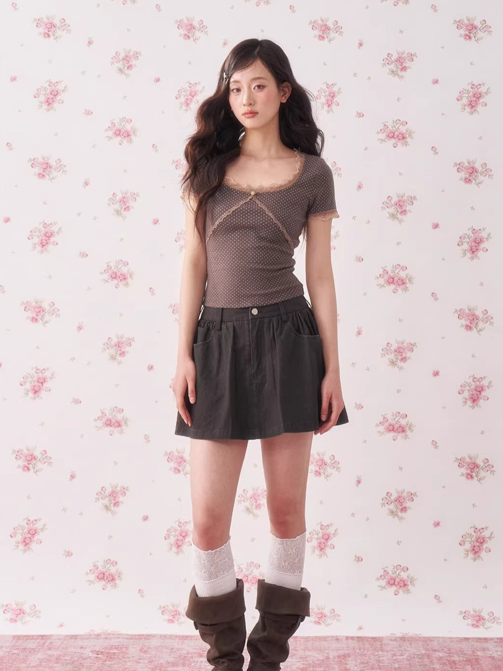 Vintage Pleated Cotton Mini Skirt