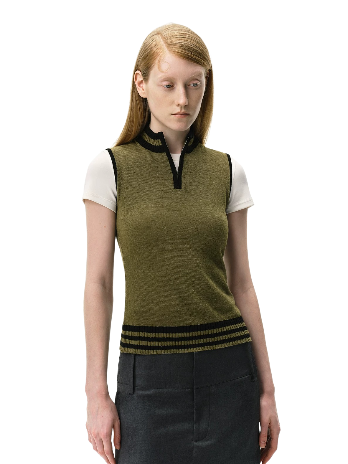 Linen-Blend Mock Neck Knit Tank