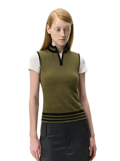 Linen-Blend Mock Neck Knit Tank