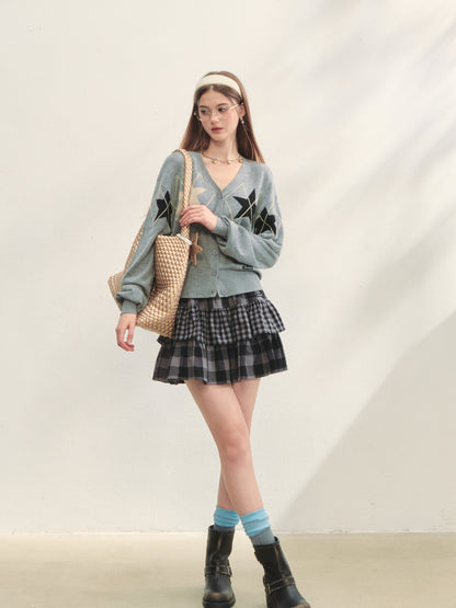 Checkered Panel Ruffle Skirt - CHINASQUAD