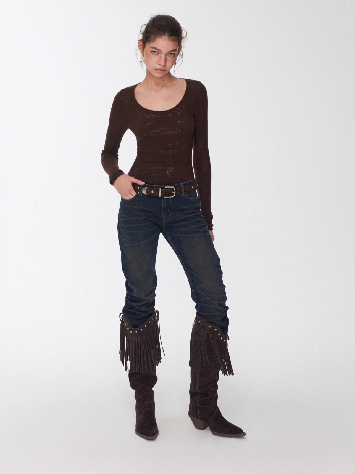 Vintage Camo Studded Horsehair Leather Belt