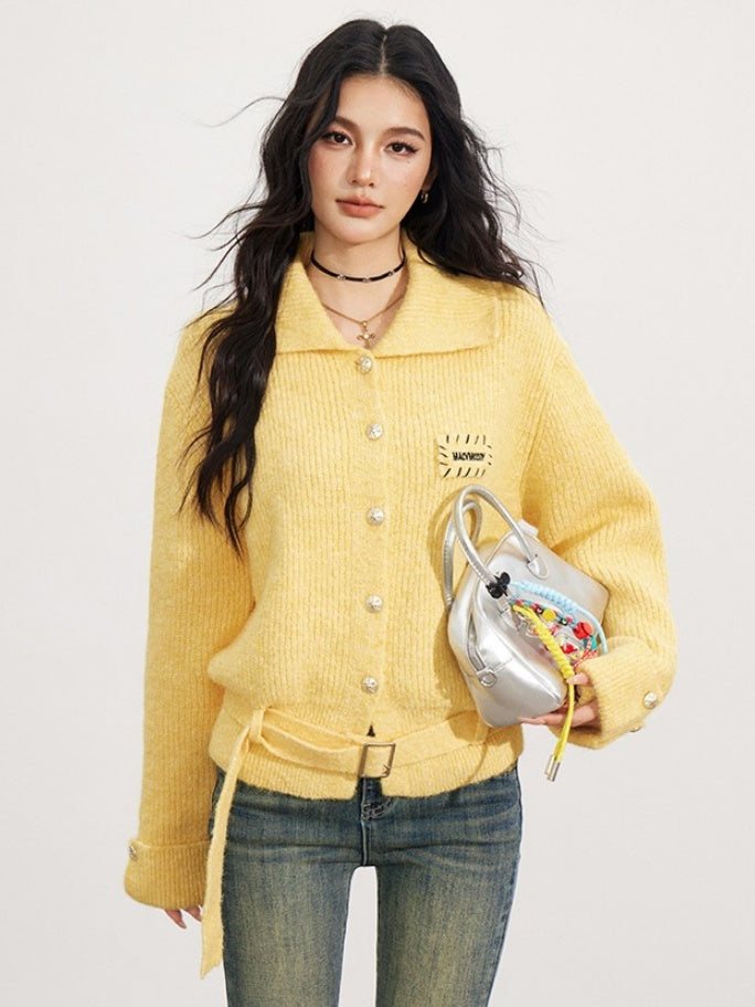 Belted Wool-Blend Knit Cardigan