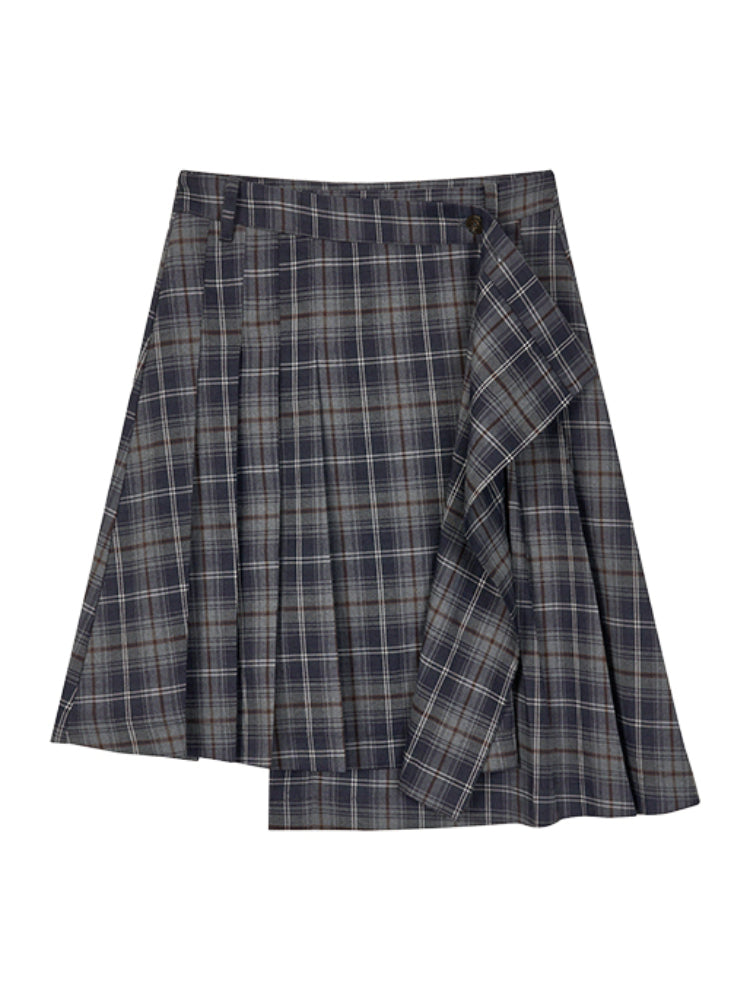 Asymmetrical Plaid Midi Skirt