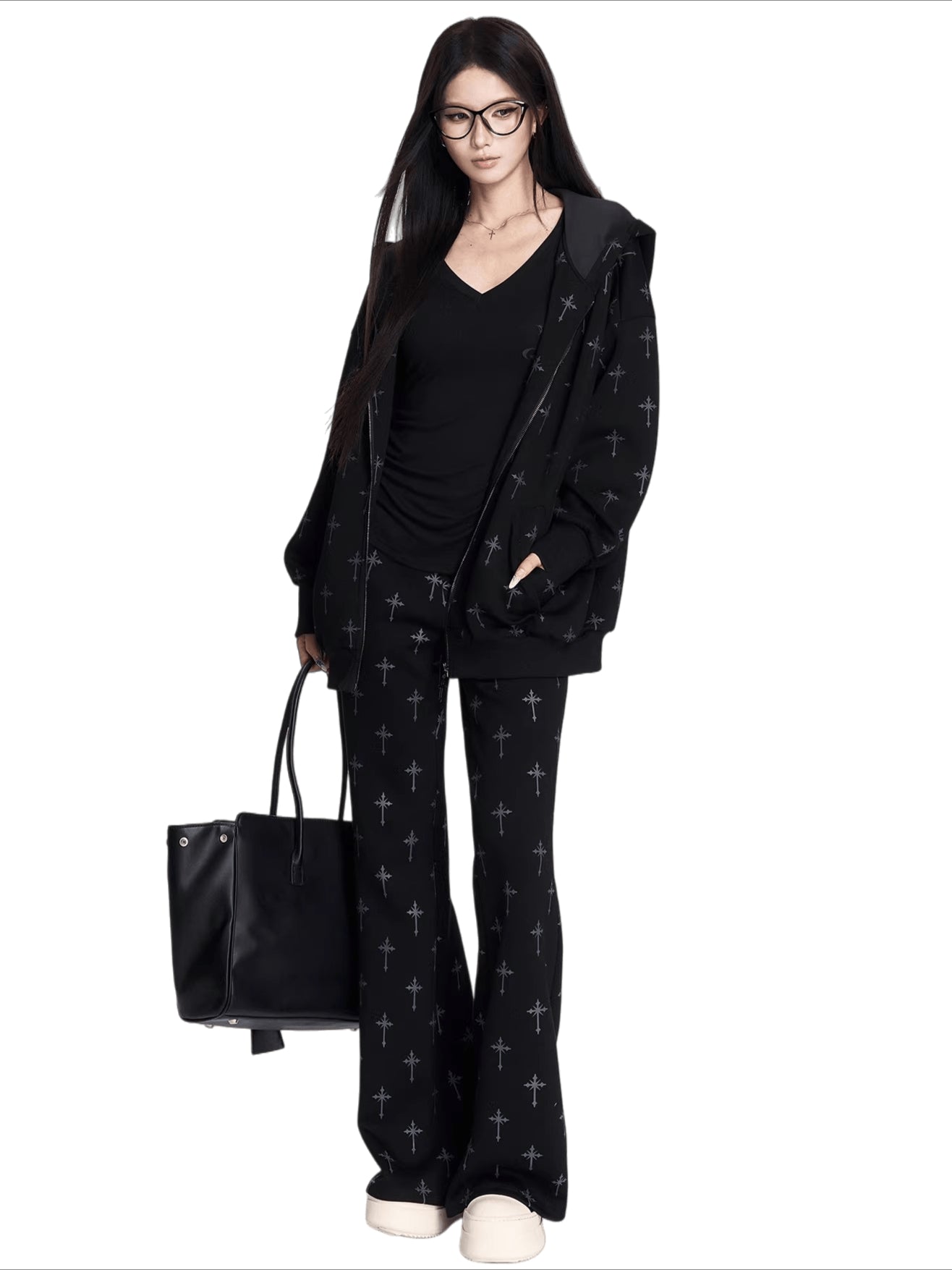 Hooded Sweatshirt Set with Shorts &amp; Flared Pants