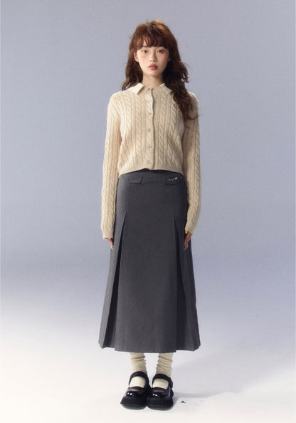 Gray A-line Pleated Suit Skirt - CHINASQUAD