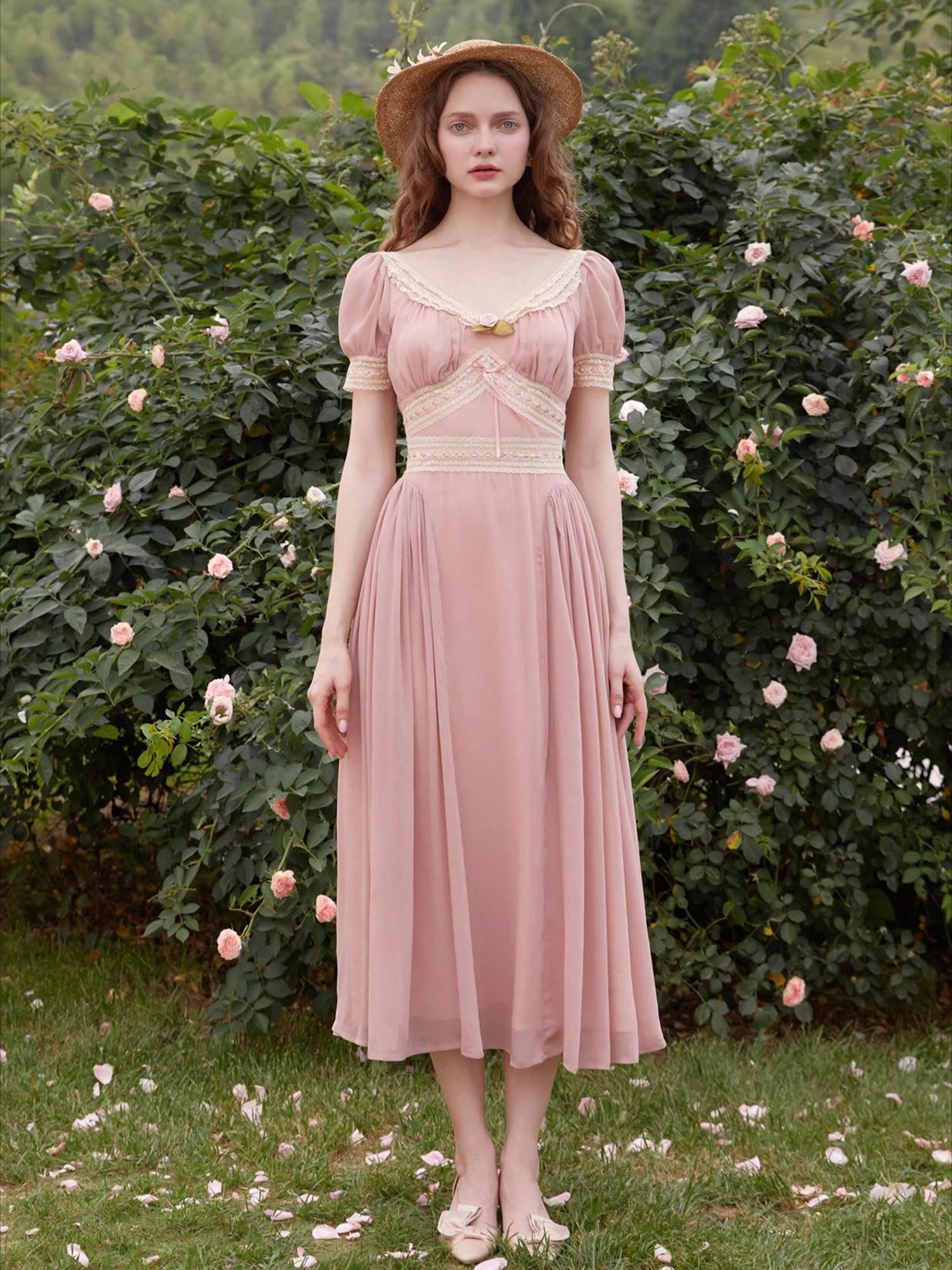 LaceMade French Vintage Romantic Lace Dress Pink / S LaceMade French Vintage Romantic Lace Dress Pink / S