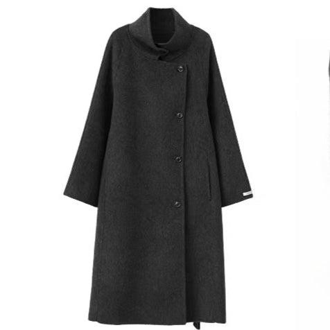 Stand-Collar Long Wool Double-Faced Coat