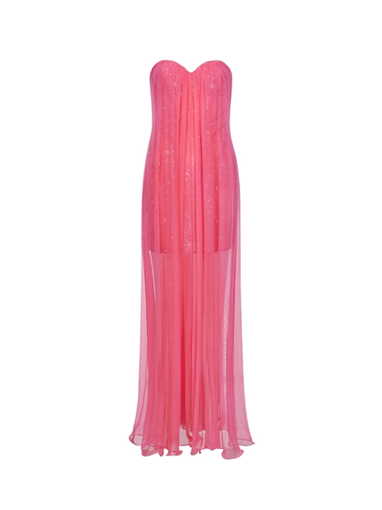 Thea Netting Skirt Lace Backless Dress - CHINASQUAD